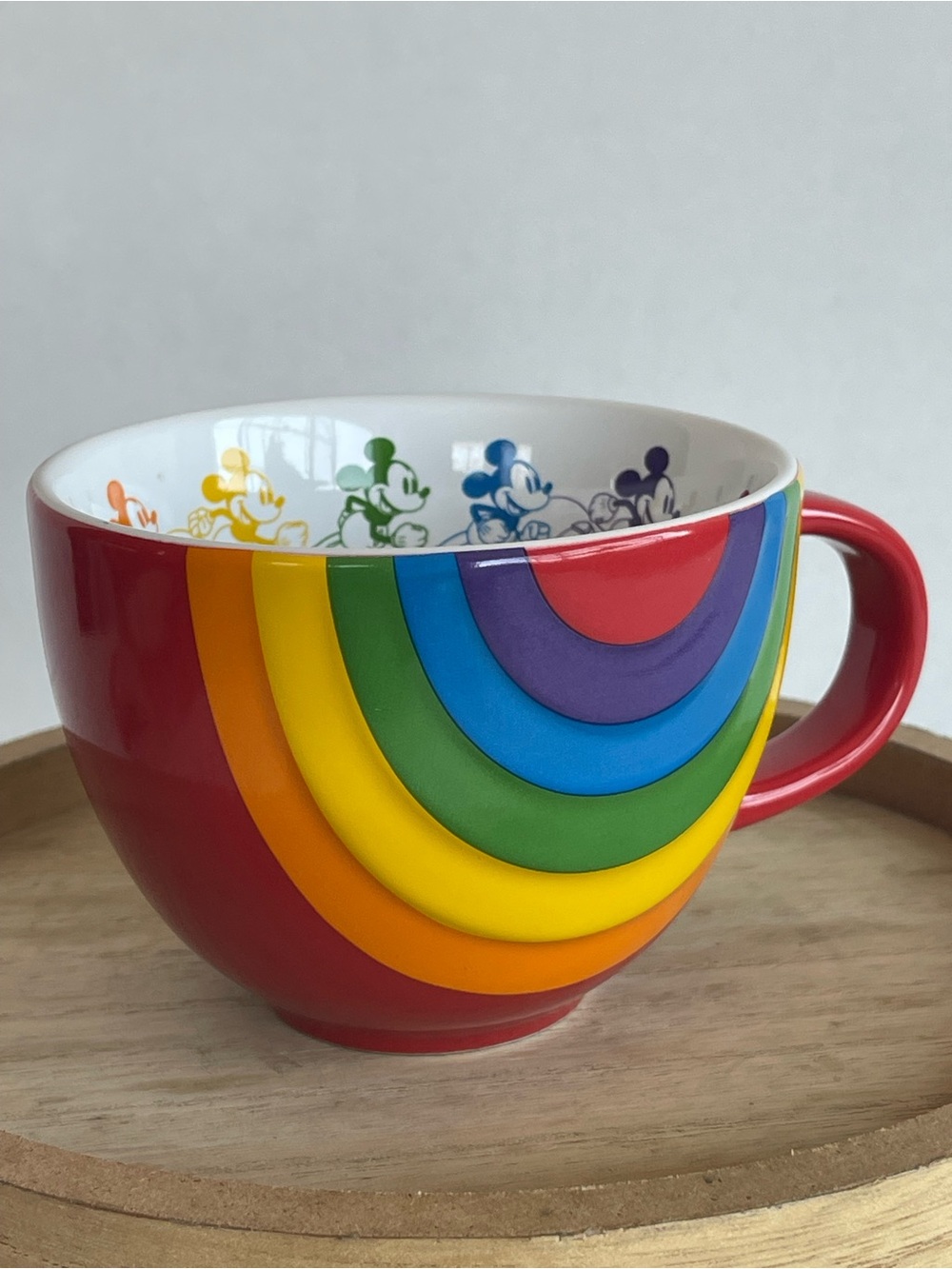 Disney Rainbow Mickey Mug - Red Exterior with Multicolor Stripes - Picture 4 of 7
